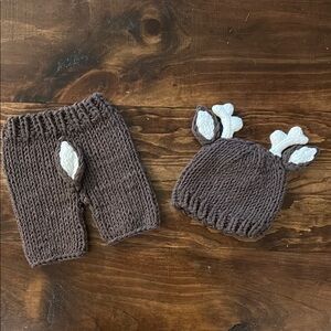 🦌 Adorable Brown Knit Deer Hat and Pants Set for Baby 🤎